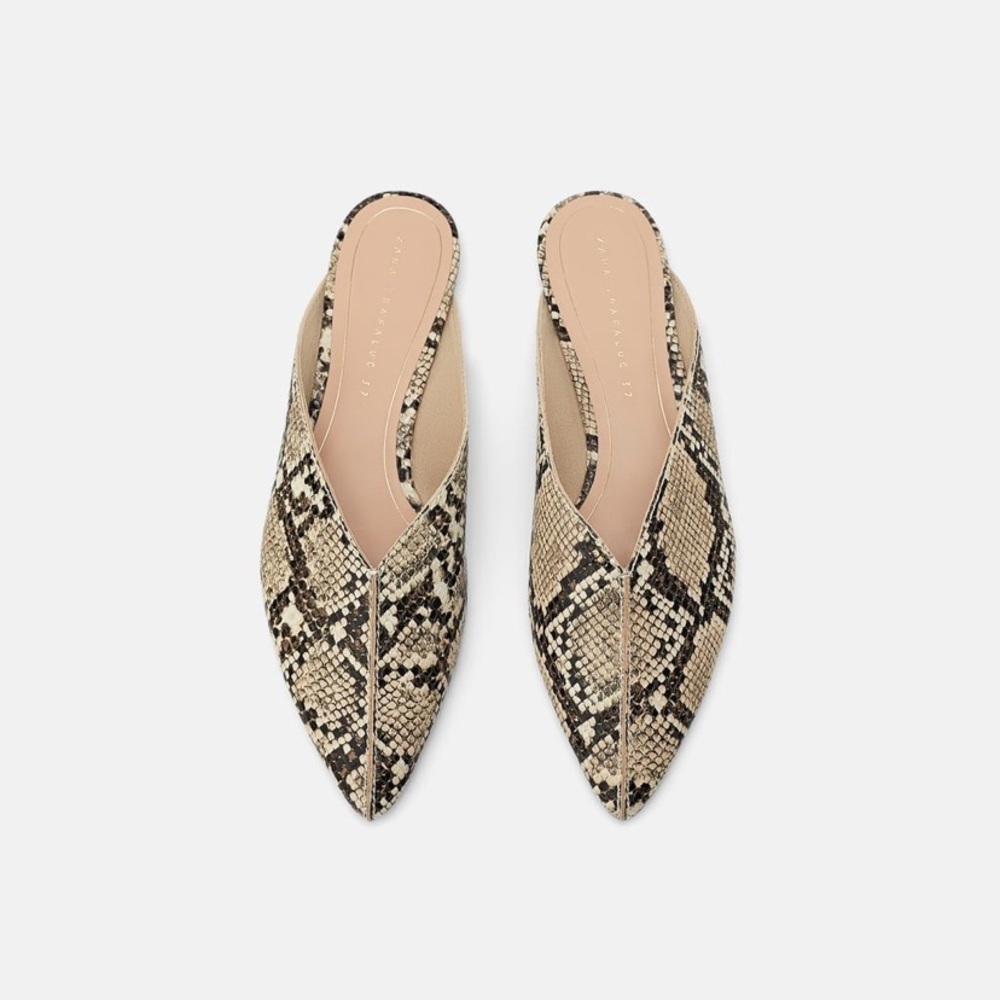 Zara Snakeskin Mules with Pointed Toe